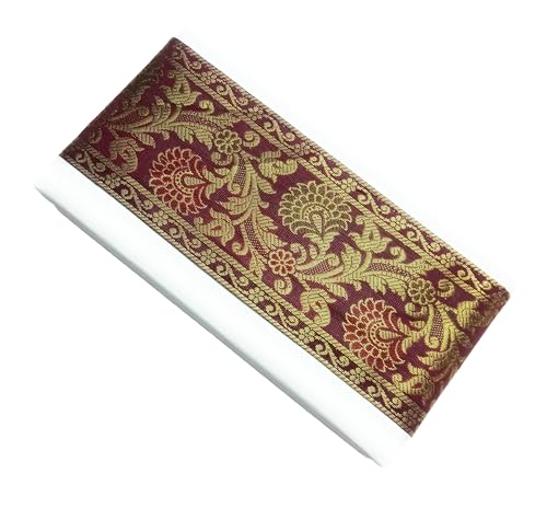 Image of Brocade Ethnic Work 9 Meter Laces and Borders Material for Dresses, Sarees, Lehenga, Suits, Blouses, Dupatta, chunri and Crafts (Wine Maroon)