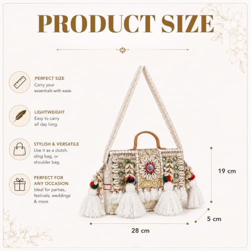 Image of MOMISY Handicraft Handmade Cotton Ethnic Rajasthani Embroidered Banjara Bags for Women Sling Clutch with Handle Purses for Ladies Girls