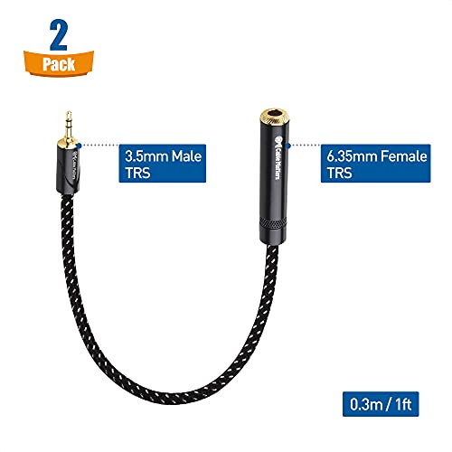 Cable Matters Pacote com 2 cabos adaptadores curtos de 3,5 mm a 6,35 mm (adaptador de 6,35 mm a 3,5