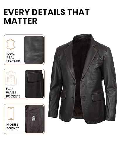 Image of Decrum Lambskin Leather Blazer for Men - Genuine Leather Sport Coat for Formal & Business Casual