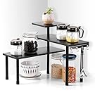 Ollieroo Kitchen Counter Shelf Organizer, 3 Tier Corner Shelf Bamboo Bathroom Countertop Organizer with Hooks, Space Saving Makeup Organizer Spice Rack Corner Plant Shelf