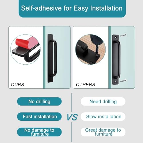Image of 1 Pcs Self Adhesive Cabinet Door Handle Stick On Handle Self Stick Drawer Pulls No Drill Black Cabinet Pulls Peel and Stick for Glass Sliding (Black)