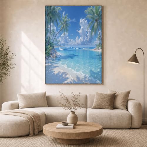 Impression sur toile cocotiers bleu blanc grand format 32 x 48 inch