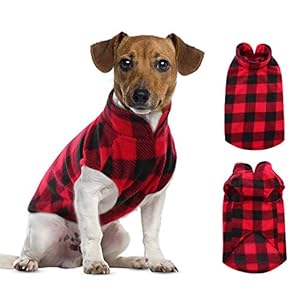 ASENKU Dog Sweater, Plaid Dog Fleece Vest, Soft Comfortable Pet Pajamas, Warm Winter Dog Shirt, Cold Weather Coat Jacket Pet Clothes for Small & Medium Dog Breeds, Red, S