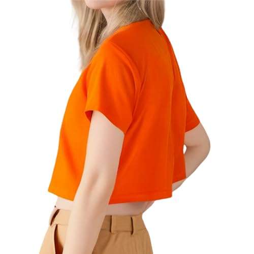 Image of Girls Cropped T-Shirt Short Sleeve Round Neck Cotton Comfy Y2k Basic Cute Dance Crop Tops Tees for Kids