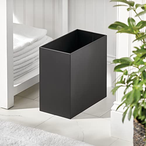 Image of mDesign Small Steel Rectangular 2.4 Gallon /9.1 Liter Trash Can, Waste Basket for Bathroom, Bedroom, Home Office - Holds Garbage, Recycling, Household Items - Linn Collection - Matte Black