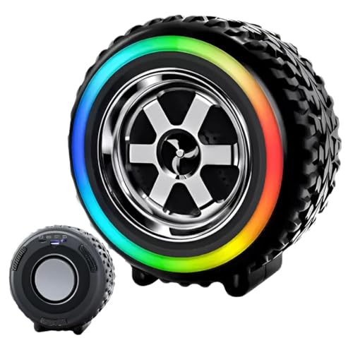 Image of PerfX Portable Car Wheel Bluetooth Speaker - Stereo Sound, RGB Lighting, 1200mAh Rechargeable Battery, Wireless with USB /TF /AUX Support (Black)
