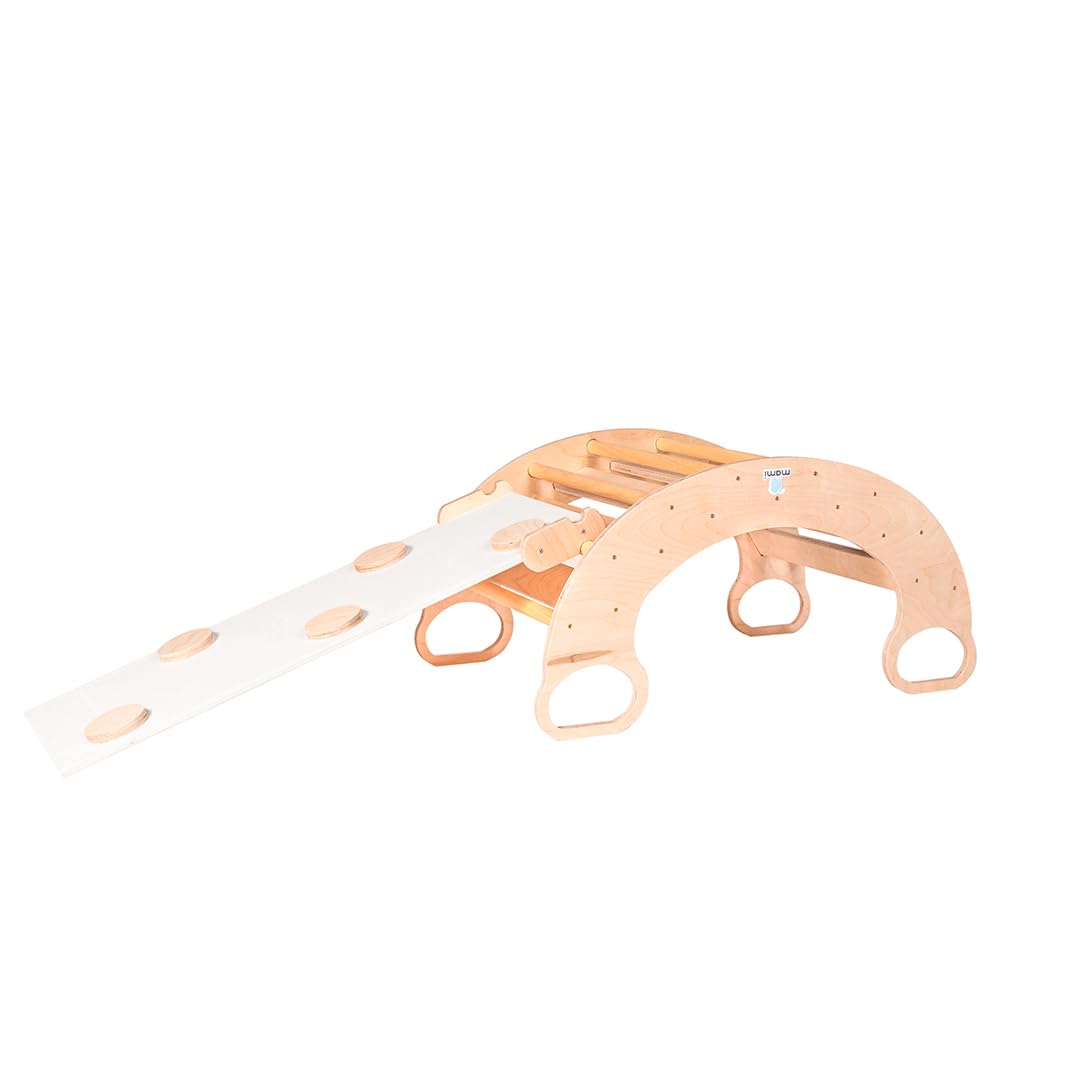 mamikids Rainbow Rocker - Dondolo e Arco Montessoriano per Bambini con Scivolo Incluso, Arco Montessori con Arrampicata per Bambini in Legno Naturale, Giochi Educativi Regalo Bambino - Made in Italy
