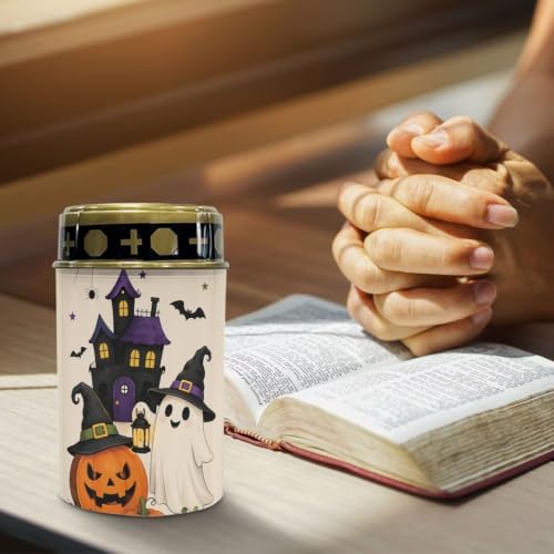 Image of Poceacles Solar Lights Outdoor Solar Powered Outdoor Cemetery Stake Candle Grave Lamp Landscape Lighting Halloween Grave Flameless Candle, Pumpkin Ghost Print Beige, Pack of 6