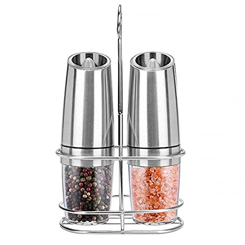 Salt and Pepper Grinder Gravity Electric Salt and Pepper Grinder - Pepper Mill with Metal Stand Salt
