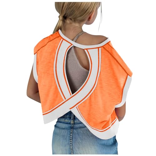 4-14T Baby Girls T-Shirt Tops Fashion Wrinkles Back Hollow Short Sleeves O-Neck Soft Comfy Tees Oversized Shirts