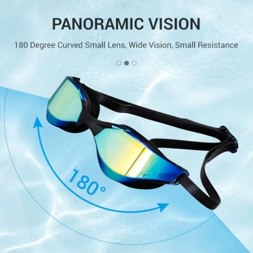 Óculos de natação espelhado antiembaçante com proteção UV estojo, narigueira, protetor nasal e prote