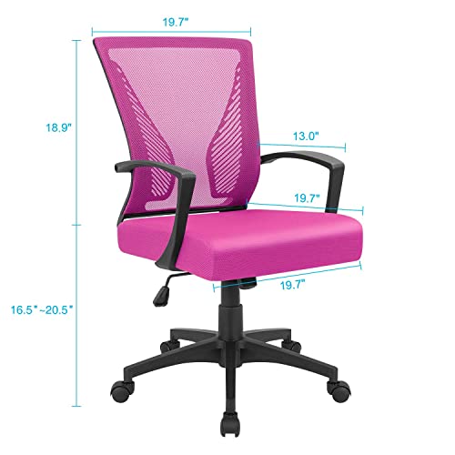 Image of Furmax Office Chair Mid Back Swivel Lumbar Support Desk Chair, Computer Ergonomic Mesh Chair with Armrest (Pink)