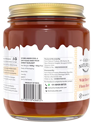 Image of Farm Naturelle-wild Berry sidr Honey| 1.15kg Honey and a Wooden Spoon|100% Pure Lab Tested Honey In Glass Bottle. (Berry Honey, 1.15kg)