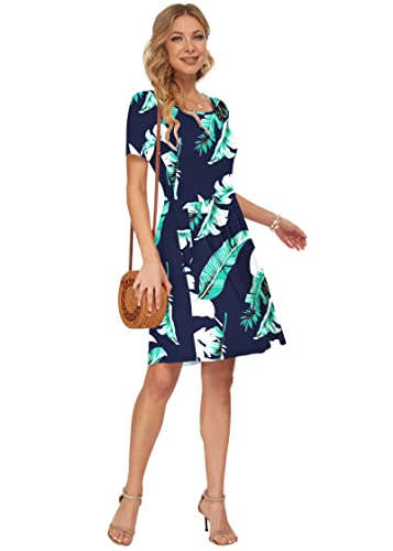 Image of AUSELILY Women's Short Sleeve Pleated Swing Summer Dress with Pockets | Knee-length short sleeve dress, empire waist & pockets, ideal for casual daily wear and vacation