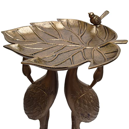 Image of Oakland Living 2-Crane Lily Bird Bath, Antique Bronze, 16.75W x 16D x 29.5H inches