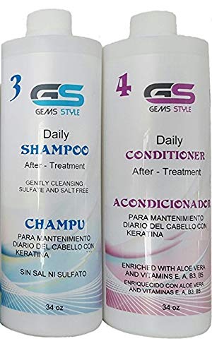 GS Keratin Daily Shampoo & Daily Conditioner (1000ml / 33.8oz) Without Salt or Sulfate to maintain and extend the effects of of any hair treatment for a longer period.