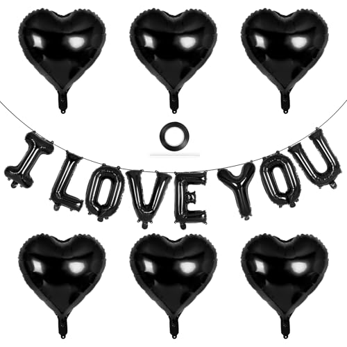 16 Inch Black I Love You Letter Balloons 18 Inch Heart Balloons Valentines Day Balloon Love Foil Balloon Banner for Valentines Wedding Engagement Galentines Day Bridal Shower Decor