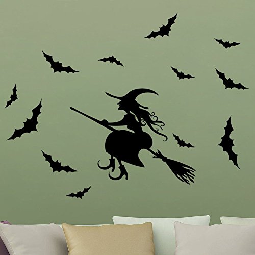 Anber Halloween Witch And Scary Bats Wall Decals Removable Vinyl Sticker Wall Art #TOP3