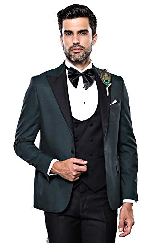 Costume homme slim fit vert foncé à pois Wessi pour mariage chic