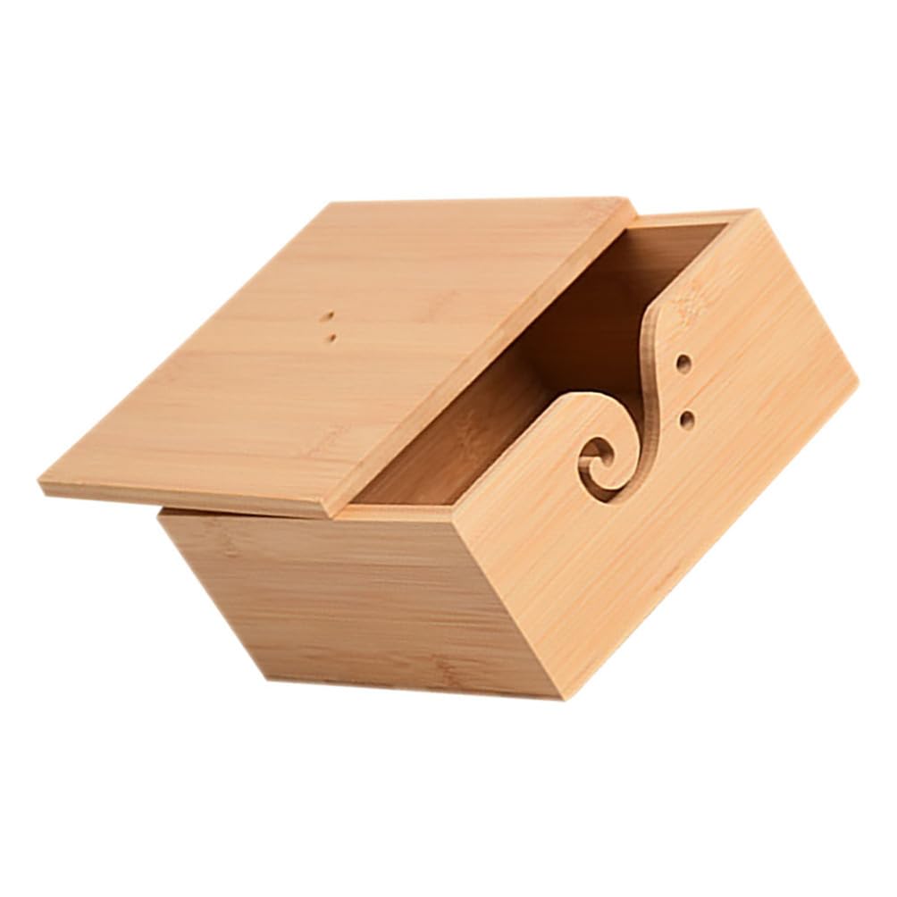 Ciotola per Filati Legno con Coperchio Contenitore per Stoccaggio Yarn Scatola Fatta Mano per Accessori Uncinetto Design Elegante e Naturale per Organizzare e Proteggere Filati
