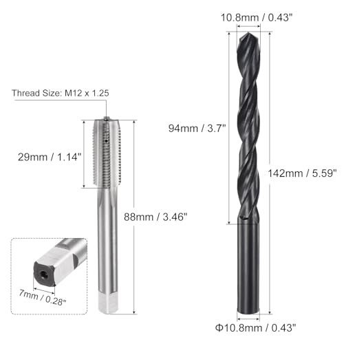 QUARKZMAN Gewindebohrer Set M12x1.25/10.8mm, Gewindeschneider- und Bohrer set, Gewindeschneidwerkzeug