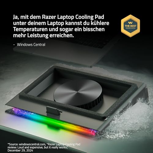 Razer Laptop Cooling Pad - Smart Cooling Laptop-Ständer für 14\ bis 18\ Zoll Laptops - luftdichte Druckkammer (benutzerdefinierte Lüfterkurven, 3-Port USB-A Hub, Multifunktionstasten) Schwarz