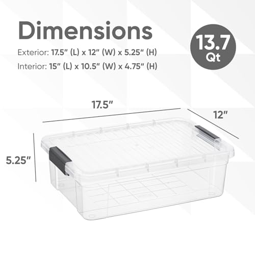 Image of Superio 13.7 Quart Clear Plastic Storage Bin with Lid, Stackable Organizer Box, BPA-Free Storage Container for Home, Garage, School & Office, 5 Pack