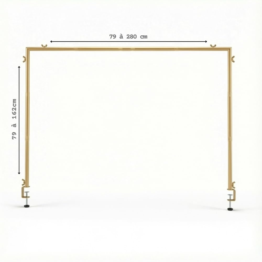 TERRE JARDIN Arche de Table Extensible Métal Doré - Support Décoration Réglable 79 à 280 cm avec Pinces - Cadre Arche Métal pour Ballons, Mariage, Anniversaire, Noël