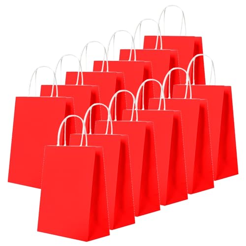 24 bolsas de papel rojo con asas,16x8x22cm de papel kraft pequeñas con asas,reutilizables bolsas de regalo de papel,para regalos embalaje, Boda,Navidad,Cumpleaños para suministros de fiesta