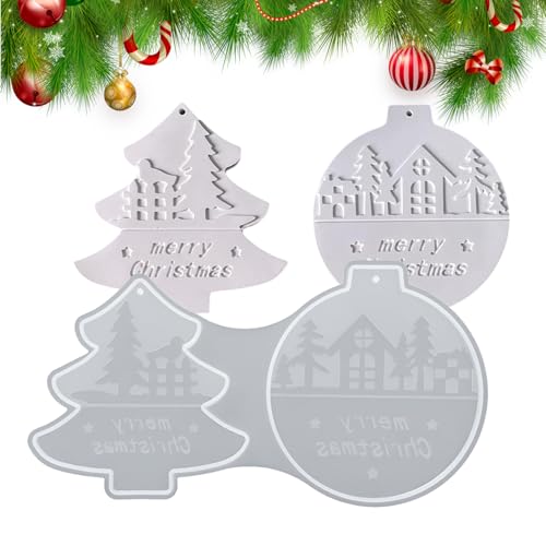 Molde de silicona para árbol de Navidad, forma de bola de árbol de Navidad, forma plana, 2 capas, reutilizable, molde de silicona elástica para fondant, chocolate, jabón, pastel