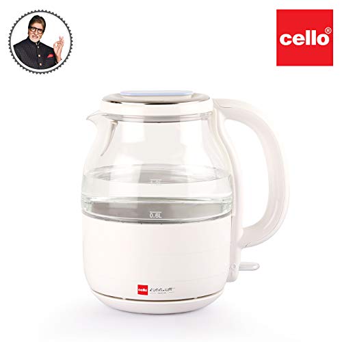 Image of Cello Quick Boil Glossy H2O Electric Glass Kettle, 1.2 litres, 1200 W, White, Large (CLO QK BL GLSY H2O)