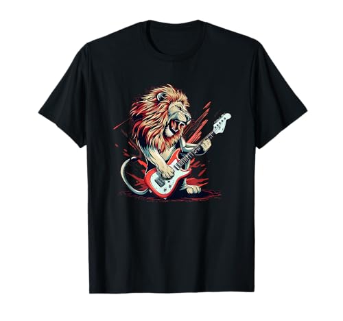Image of Cool Rocking Lion with electric Guitar Costume T-Shirt