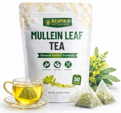 Respira Botanicals - Mullein Leaf Tea Bags for Lungs Cleanse and Respiratory Support, Plastic-Free,...