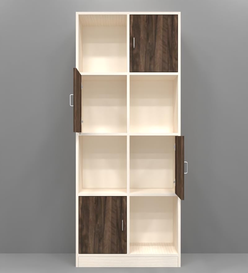 Image of SPECIALITY PANELS 8 Cube Bookshelf with 4 Open Shelves and 4 Closed Shutters, 73x35x176 cm, Carpenter Assembly Provided