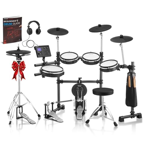 AKLOT Expanded-Size Electric Drum Set: Independent Double Pedal Bass Drum and 10’’ Dual-Zone Snare, Two-Piece Standalone Hi-Hat, 12’’ Triple-Zone Ride Cymbal, 460 Sounds, USB MIDI (B-CORE541D)