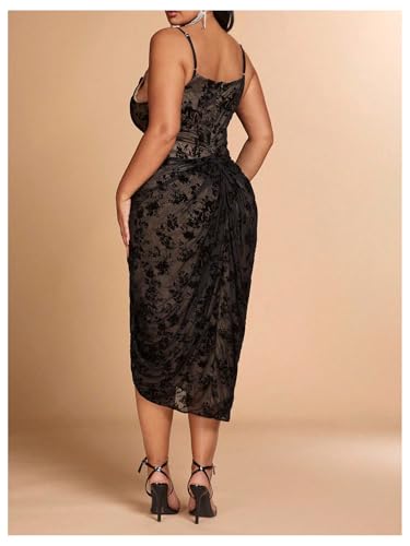 Image of WDIRARA Women's Plus Size Tie Dye Bodycon Long Dress Cowl Neck Sleeveless Ruched Split Cami Dresses