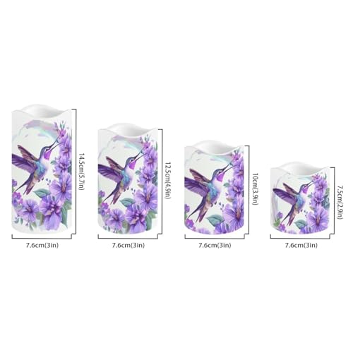 Image of Purple Hummingbird Pillar Candles Bulk Led Flameless Battery Operated Candles with Timer Remote Color Changing Electric Fake Candles for House Warming Home Decorations Set of 4