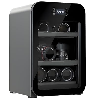 40L Dehumidifying Dry Cabinet Box,Digital Control Noiseless and Energy Saving,3 Layers for Dslr Slr Camera Lens and Electronic Equipment Storage,Temperature Humidity LED Dual Screen Black