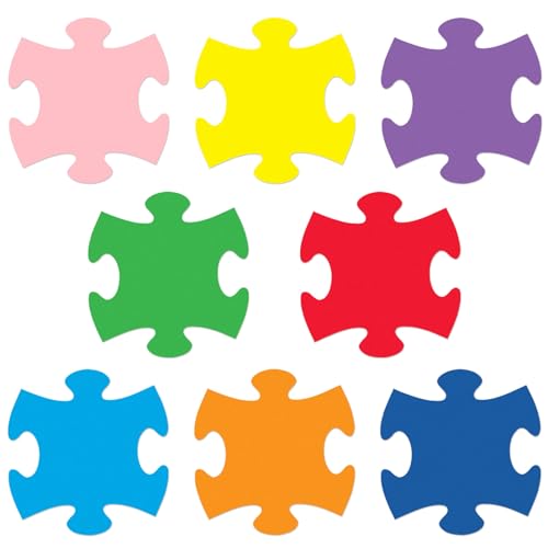 MixTeach 200 Pcs Puzzle Pieces Cutouts Paper Puzzle Accents Cutouts 4 Inch Puzzle Shapes Die Cut Paper Classroom Decorations for Birthday Party Bulletin Board School Craft Projects Party Supplies