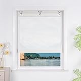 Yujiao Mao Einfarbige Raffrollo ohne Bohren mit Haken Halbtransparente Raffgardinen für Küche Badezimmer Luftdurchlässinges Ösenrollo Modern Weiß BxH 80x140cm 1 Stück