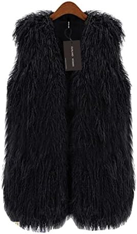 DunlandZ Womens Faux Fur Vest Sleeveless Outerwear WaistCoat Black S