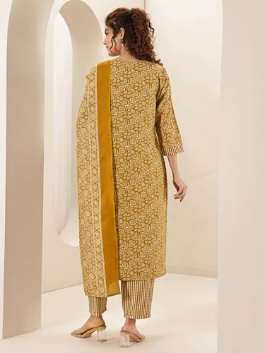 Image of Gerua By Libas Printed Cotton Blend Straight Kurta With Trousers and Dupatta | daily wear suit