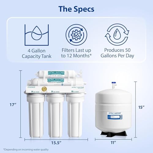 Image of APEC Water 5-Stage Under Sink Reverse Osmosis Water Filter System with Extra High Capacity Pre-Filter Set, Essence Series, WQA Certified, 50 GPD, Removes 99.99% of Contaminants, Home Water Filtration