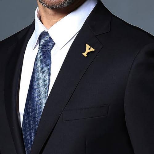 Image of HONEY BEAR Mens Womens Initial Alphabet Letter Lapel Pins Collar Badge Brooches for Business Wedding Graduation Gift Matte Gold 0.59 inches