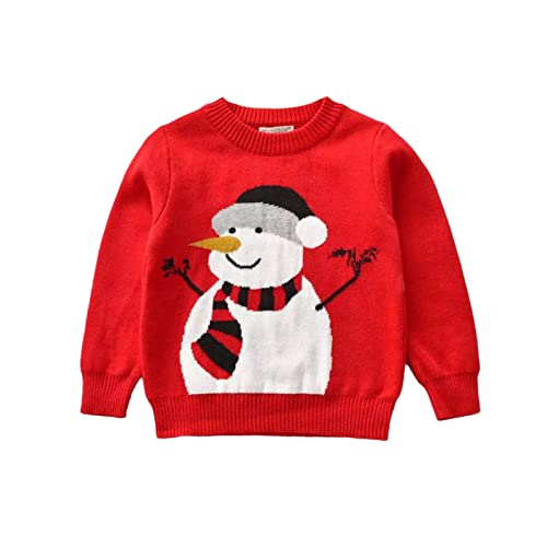 GNMKILUS Pull tricoté à manches longues pour bébé de 18 mois à 7 ans - Motif renne de Noël - Bonhomme de neige, Bonhomme de neige rouge., 4-5 ans Cover