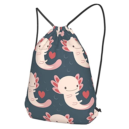 TumzfhQ Drawstring Backpack with Axolotls, Hearts and Bubbles - Adorable and Practical - Suitable for Women and Teenager Girls3