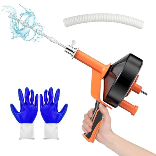 Chiluxendo 10m Furet Deboucheur Canalisation, Furet Plomberie avec Gants, Spirale de Nettoyage de Canalisation, Déboucheur de Drains Manuel et Électrique...