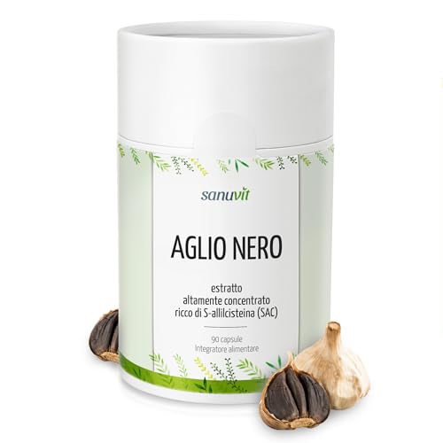 Sanuvit® - Aglio nero 600 mg per capsula | 90 capsule | Allium sativum | Altamente dosato | Estratto 15:1 | Alta biodisponibilità e tolleranza | Vegano