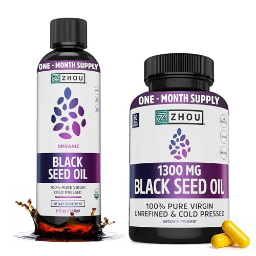 ZHOU Black Seed Oil & Capsules - Hair & Skin - 8 fl oz Bottle & 60 Capsules